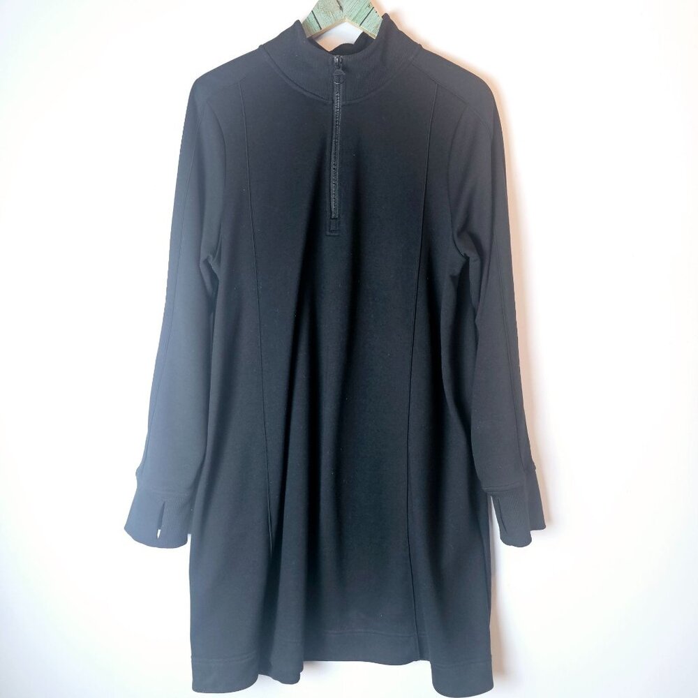 Athleta West Town Dress Black XL Sweatshirt 1/4 Zip Pockets Semi-fit Dress
